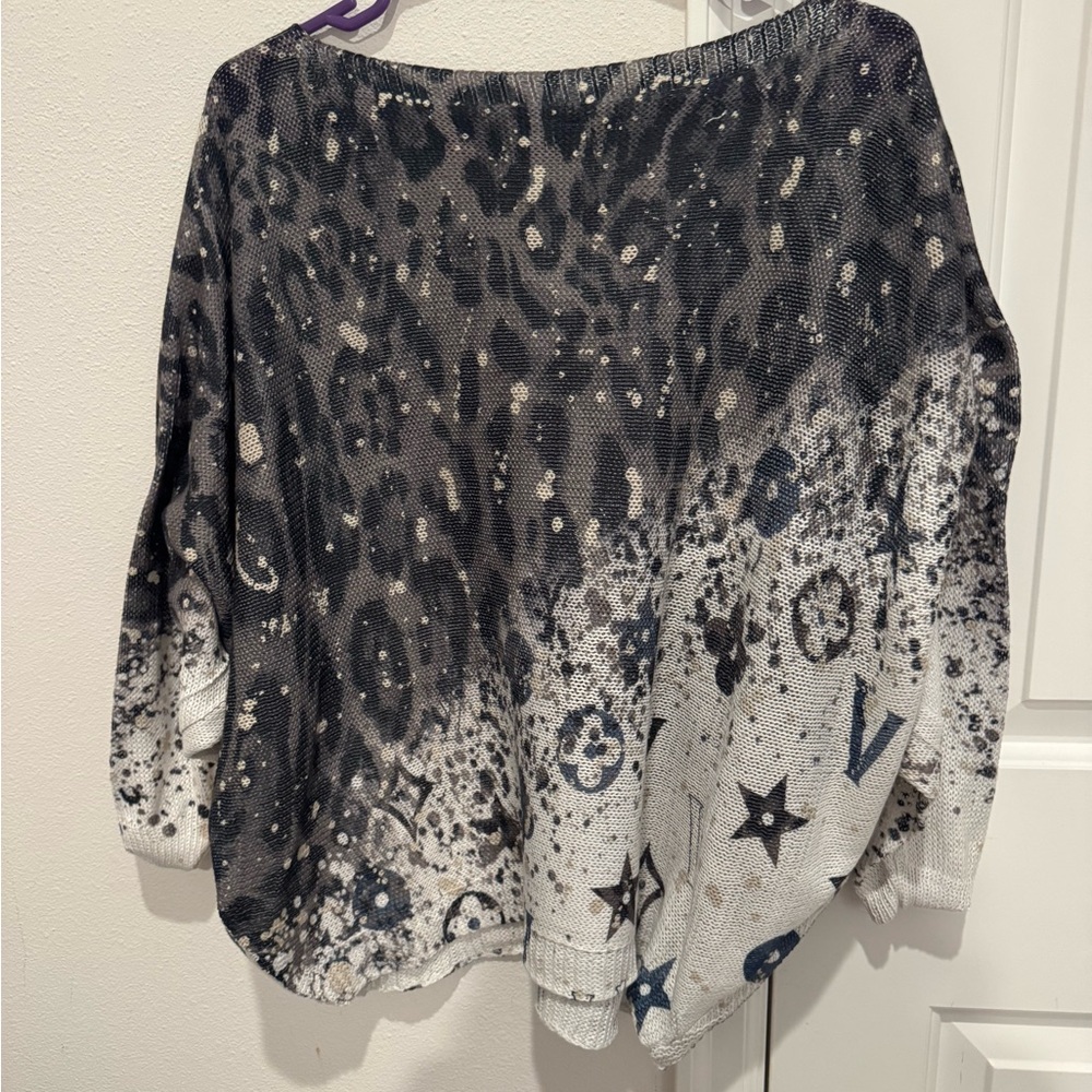 Italian Cotton Top Gray Leopard Marbled Print One Size